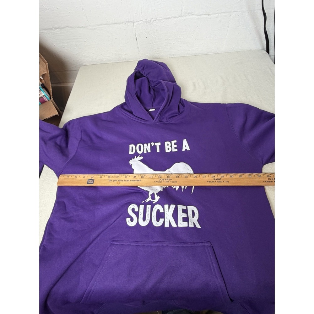 Funny Rooster Hoodie Sweatshirt Purple XXL Don't Be A Sucker Graphic Pullover - Picture 5 of 6